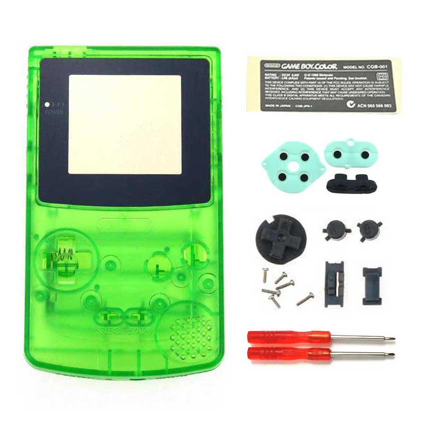 JCD Neue Spielkonsole Gehäuse Shell Fall Für GBC Gehäuse Abdeckung W/Tasten Kit schraubendreher: Clear Green