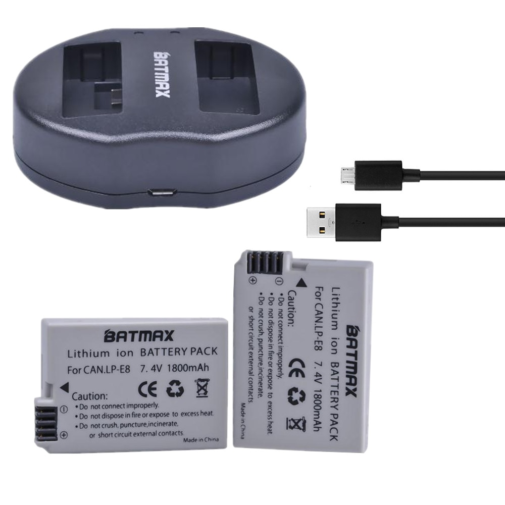 Batmax 2pcs LP-E8 LPE8 LP E8 Camera Batterij + Dual USB Oplader voor Canon EOS 550D 600D 650D 700D rebel T2i T3i T4i Kus X4 X6i