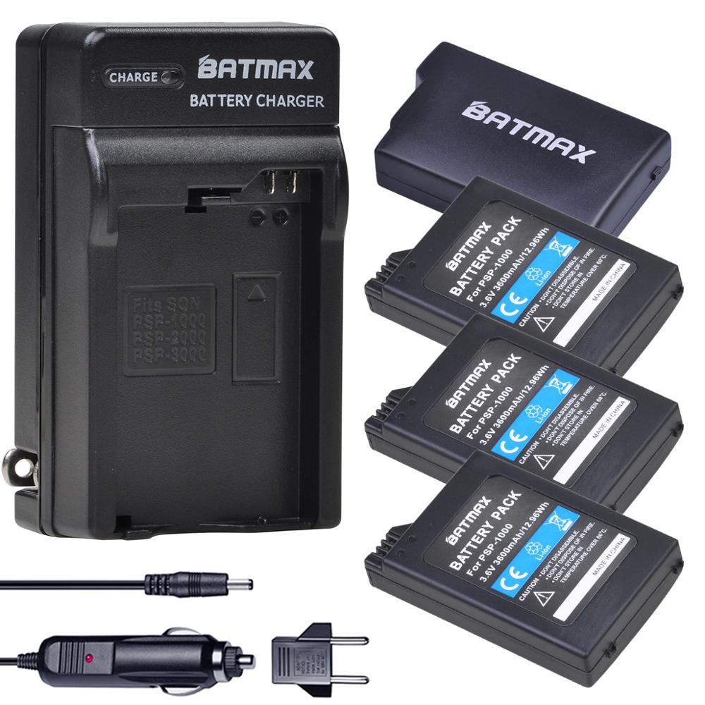 Batmax för sony psp -1000 batteri + digital laddare för sony psp 1000 playstation bärbar psp 1000 konsol ersättningsbatterier: 4 batterier och laddare