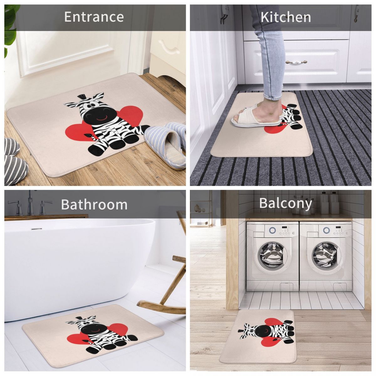 Leuke Zebra Toont Liefde Bad Deur Mat Tapijt Tapijt Decor Entree Woonkamer Thuis Keuken Badkamer Antislip balkon