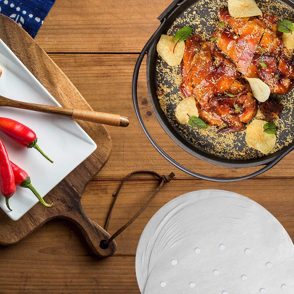 100Pcs Ronde Bakken Barbecue Papier Siliconen Olie Pizza Oven Lucht Friteuse Barbecue Broodje Steamer Papier (Met Gaten) non Sticky