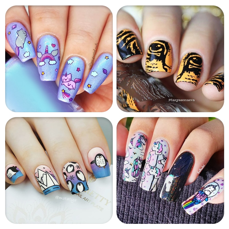 BORN PRETTY-placas para estampación, plantillas de estampado con motivos de animales bonitos, mariposas, manicura rectangular, impresión DIY de placas para uñas