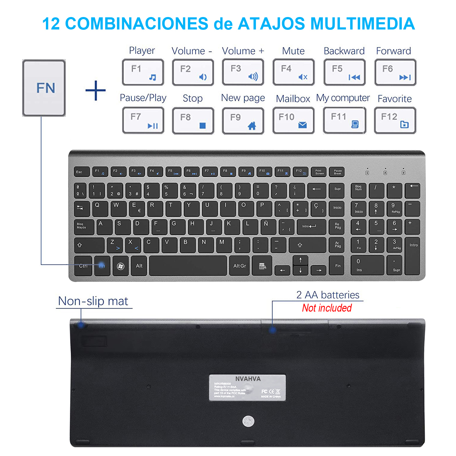 Spanish Wireless Keyboard and Mouse Ultra Slim Combo 2.4G Silent Compact Teclado Scissor Key Keyboard Set for PC Laptop tv box