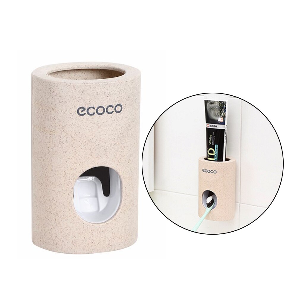 Automatic Toothpaste Dispenser Wall Mount Toothbrush Holder Bathroom Accessories Set Squeezer for Toothpaste Dispenser: Wheat ---Ecoco