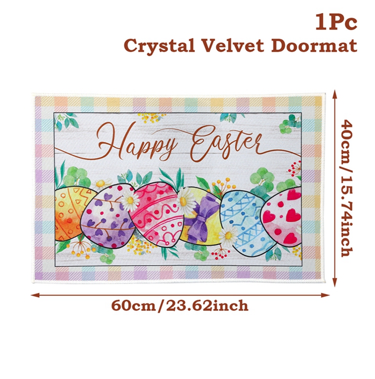 1Pc Crystal velvet Lovely Happy Easter Door Mat Motif Entrance Pad Bath Rug Area Carpet For Kitchen Balcony Terrace Home Decor: Navy Blue