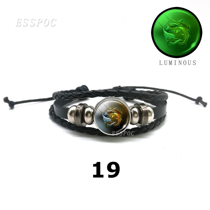 YinYang potins en cuir noir Bracelet lumineux rétro Tai Chi Kung Fu Logo bouton pression Bracelet hommes et femmes bijoux accessoires: 19