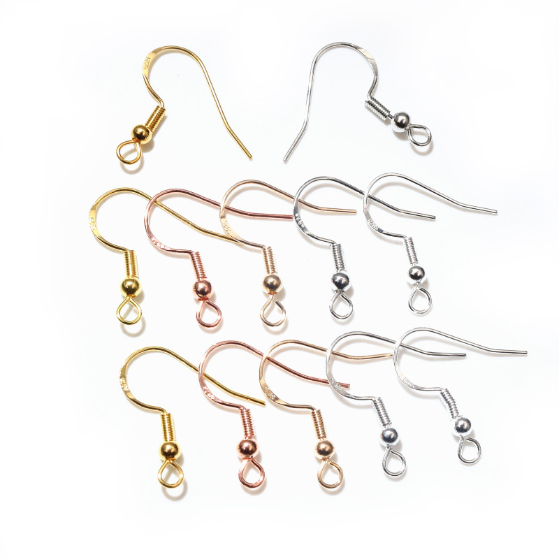 50 Uds. De 2 estilos, 925 de plata esterlina, pendientes de oro de rodio, ganchos, accesorios para hacer joyas