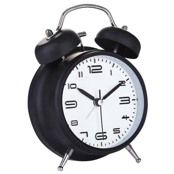 4 Inch Cute Small Double-Bell Night Light Loud Alarm Clock with Backlight Decorative Bedside Table Desk Vintage Clocks: black