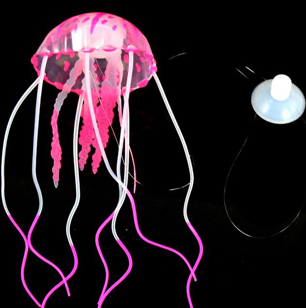 de medusas artificiales de silicona con efecto brillante, accesorios para pecera, adorno de Medusa de acuario: pink