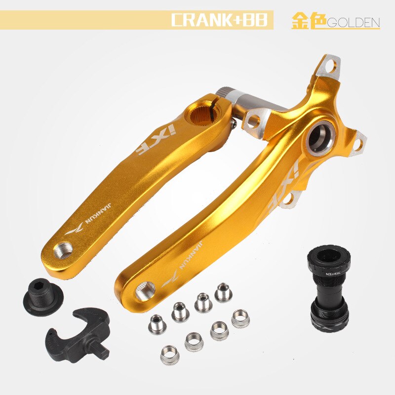 Mountainbike Crankstel Aluminium Fiets Crank Tandwiel Mountainbike Crank Crank Gecanneleerd Disc Mtb Fietsonderdelen: Gold With BB