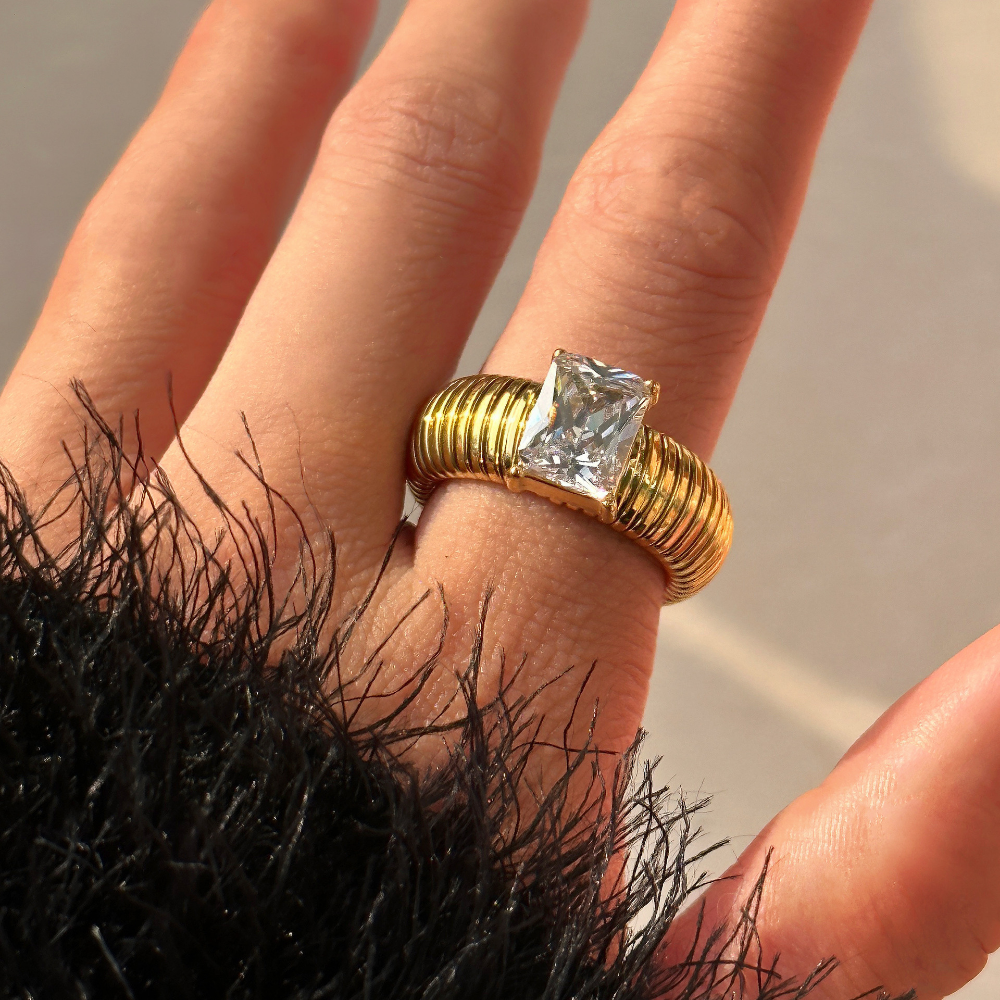 Anillos Punk exagerados de cristal multicolor para mujer, chapado en oro de 18 quilates, resistente al agua, anillo cuadrado grueso, joyería Vintage de hip hop