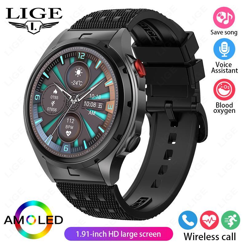 LIGE AMOLED Screen ricarica Wireless NFC Smart Watch Sport impermeabile orologio da uomo Smartwatch da donna 1GB grande memoria chiamata Bluetooth: WHITE