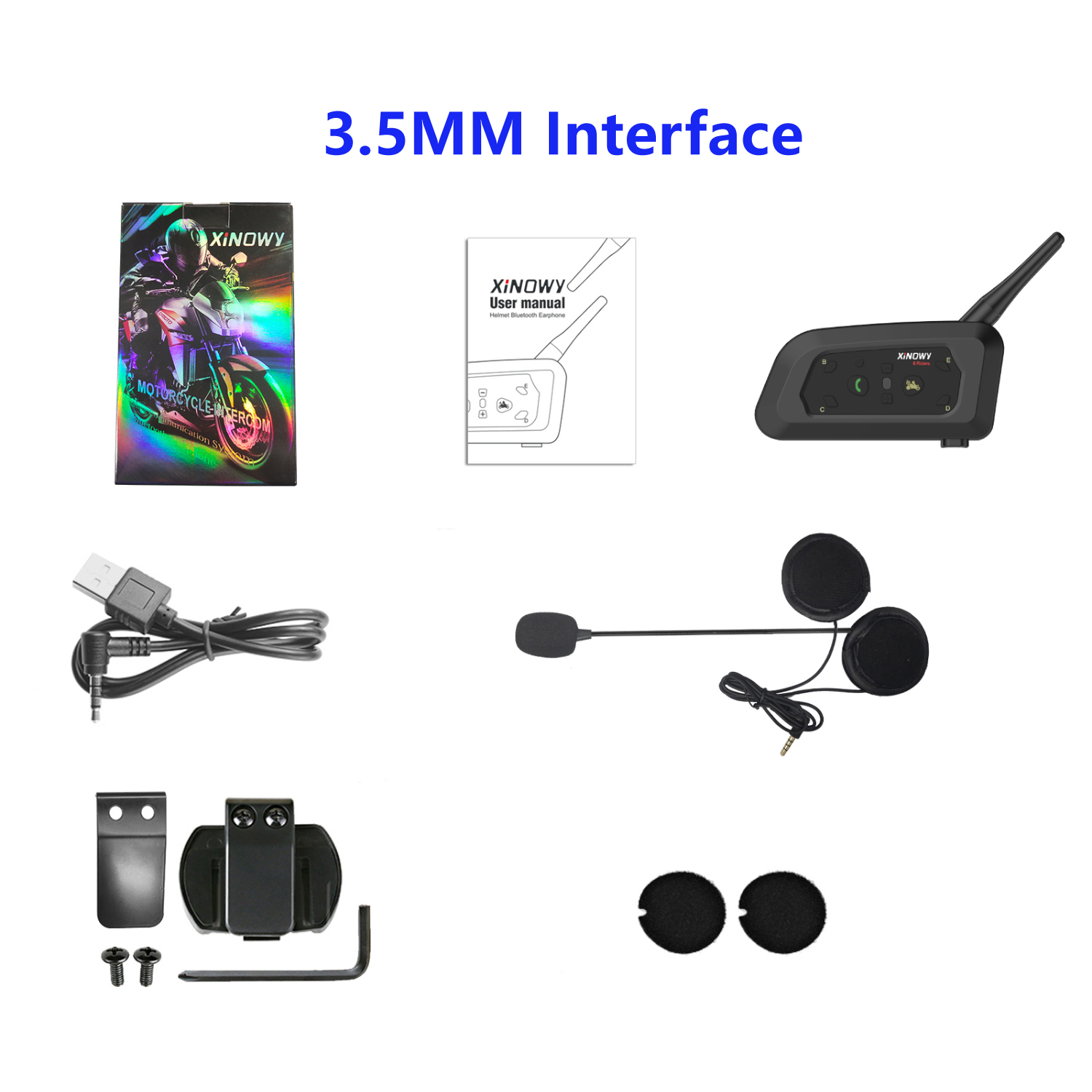 XINOWY V6 PRO casco de motocicleta Bluetooth intercomunicador auriculares 800M interfono comunicador para 6 conductores reproductor de música impermeable: Azul