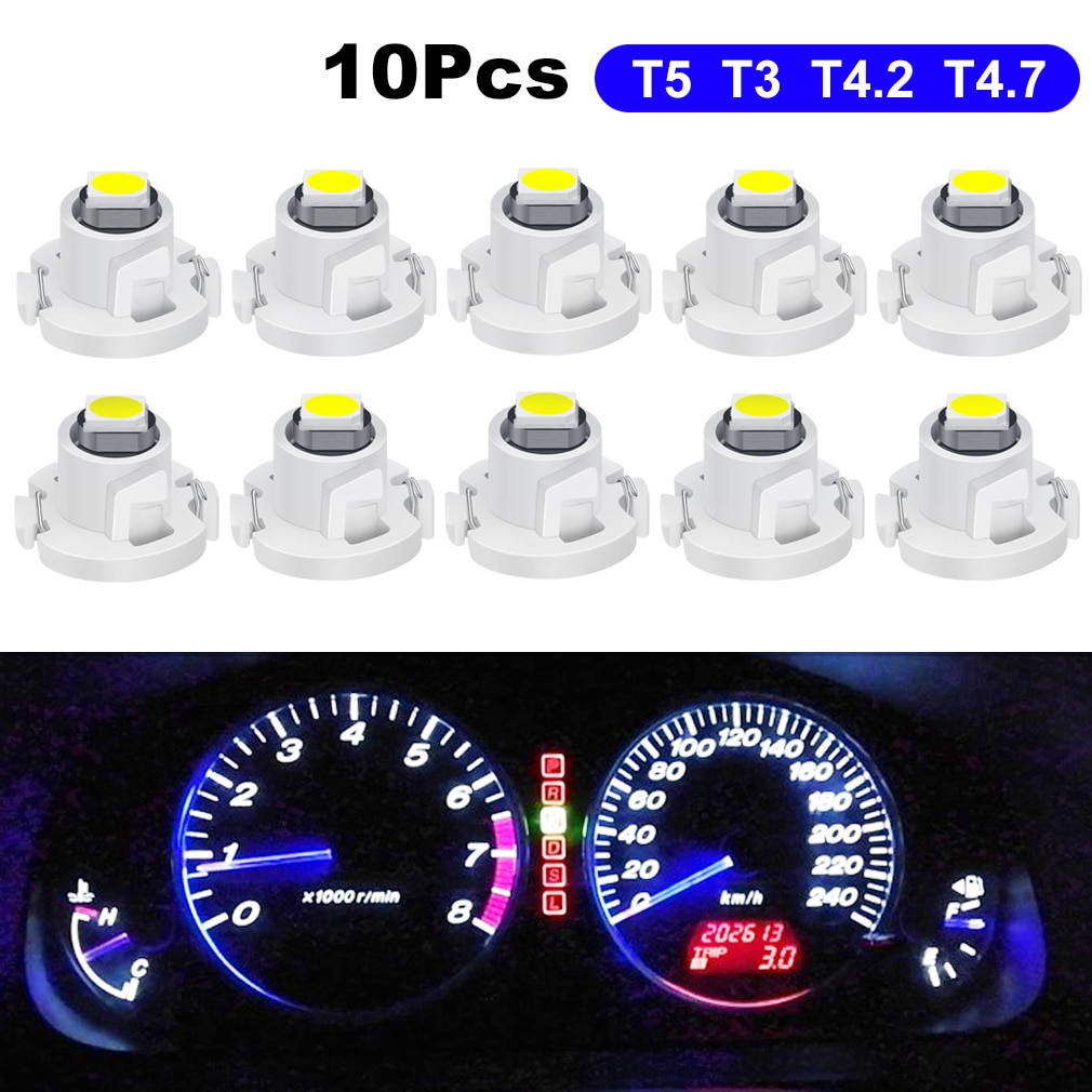 10x T5 T3 T4.2 T4.7 bombilla LED Para coche Luces LED Para Auto luz lateral Interior lámpara de instrumento luz indicadora de tablero 12V