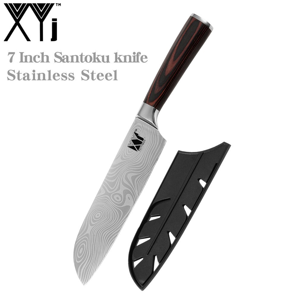 XYj 7 inch Damascus Pattern Santoku Knife Stainless Steel 7cr17 Sharp Blade Chef Knives Germany Style Kitchen Accessory Tools