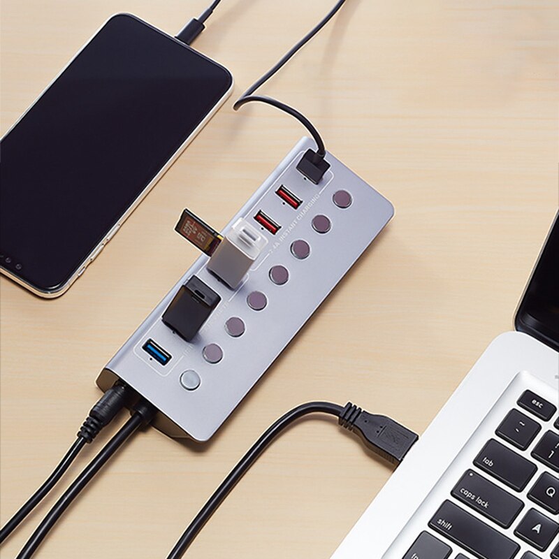 Usb 3.0 hubb med oberoende switch strömförsörjning port dator multi-interface fyra dra fyra expander