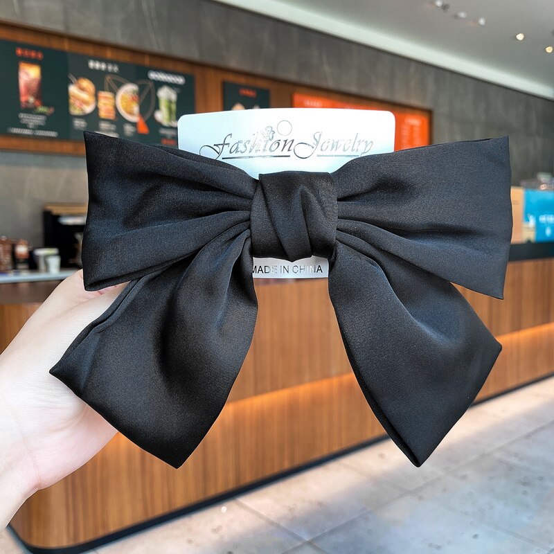 Pinces à cheveux en Satin, 1 pièce, gros nœud papillon à deux couches, épingle à cheveux, accessoires pour femmes, bandeaux de coiffure: Hairpins Black
