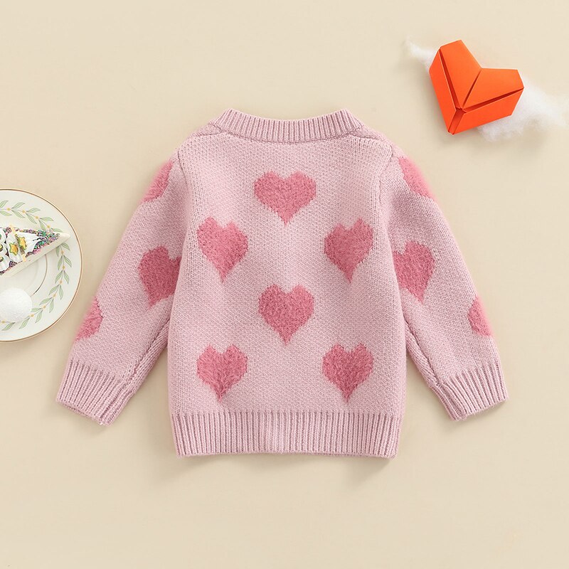 Pasgeboren Baby Meisjes Hart Trui Knop Gebreide Trui Vest Baby Lente Herfst Vest Jassen Valentijnsdag Kleding