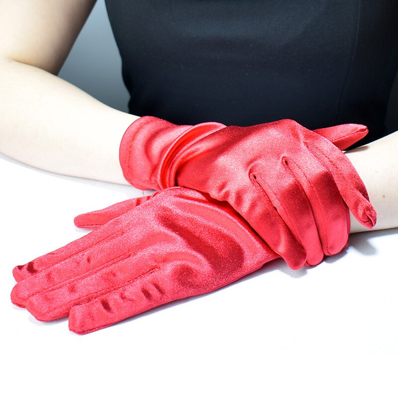Kvinders korte satin aftenkjole etikette handsker sort hvid rød elastisk dans performance ball ball handsker