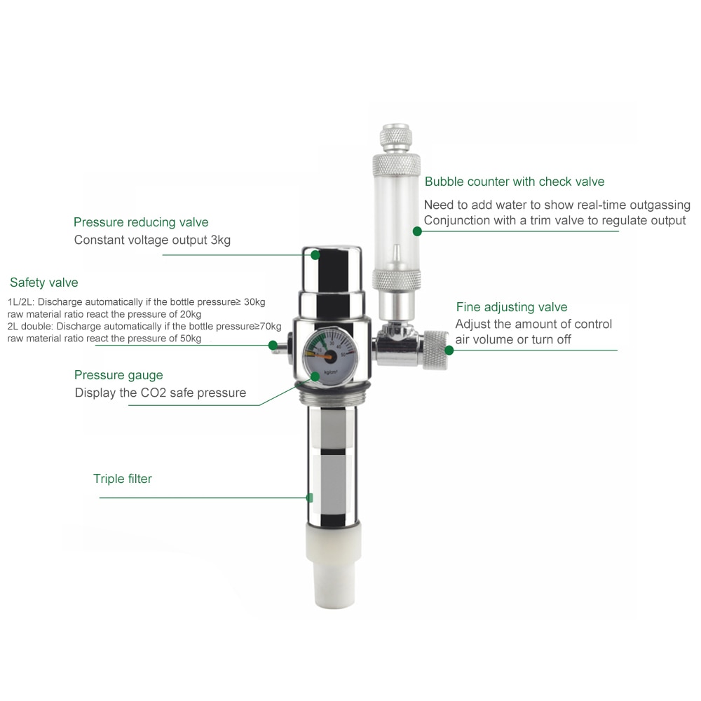 2L Double Aquarium CO2 Generator System Kit CO2 Stainless Steel Cylinder Generator System Carbon Dioxide Reactor for Aquarium