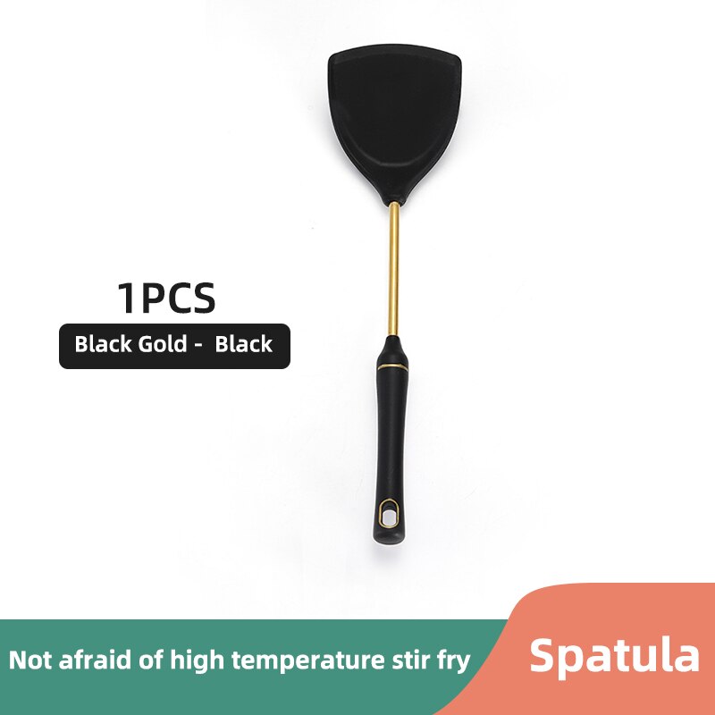 Obelix Simple Silicone Kitchenware Gold-Plated Stainless Steel Non Stick Spatula Kitchenware Cooking Utensils Tool Accessories: 1PCS-Black Gold