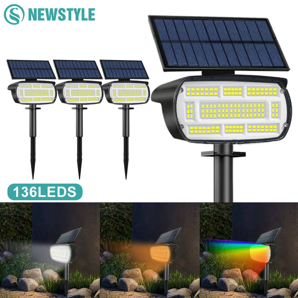 136 LED Solar Spot Landscape Lights Outdoor Waterproof Large Area Lighting Solar Spotlights Garden Pathway Driveway Walkway