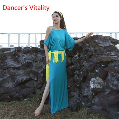Buikdans trainingsjurk prachtige kwastjes folk gewaad baladi jurk shaabi performance jurk vrouwen saidi kleding abult pak: Blauw