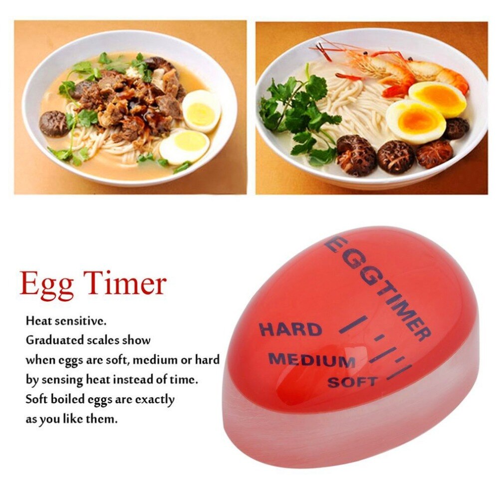 1pcs Egg Perfect Color Changing Timer Yummy Soft Hard Boiled Eggs Cooking Kitchen Eco-Friendly Resin Eggs Timer Red 56mm*45mm