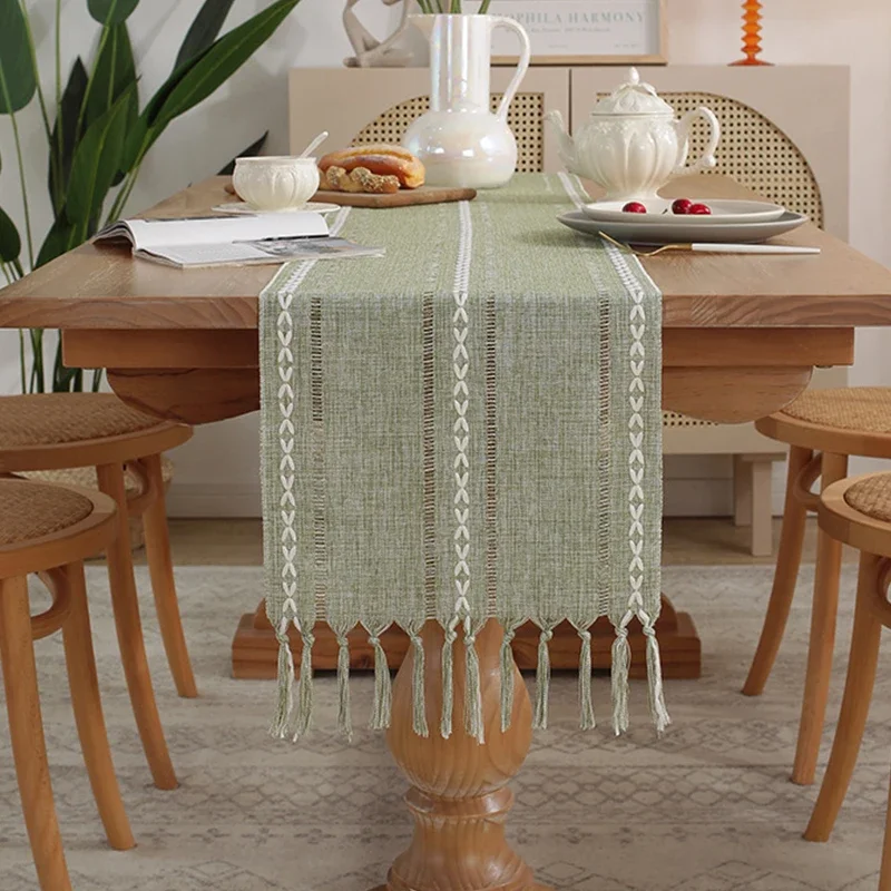 Bordlöpare i 1pc med tofsar, rustik duk i lantlig stil för babyshower, födelsedagsfest, bröllopsbordstillbehör: 35*200cm / Vit