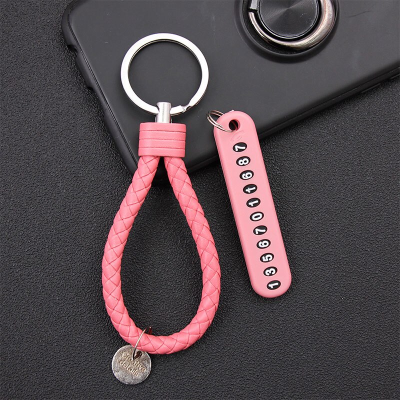 Llavero antipérdida para coche, número de teléfono, tarjeta de aparcamiento temporal, llavero, placa de número de teléfono, llavero, accesorios para llavero: pink