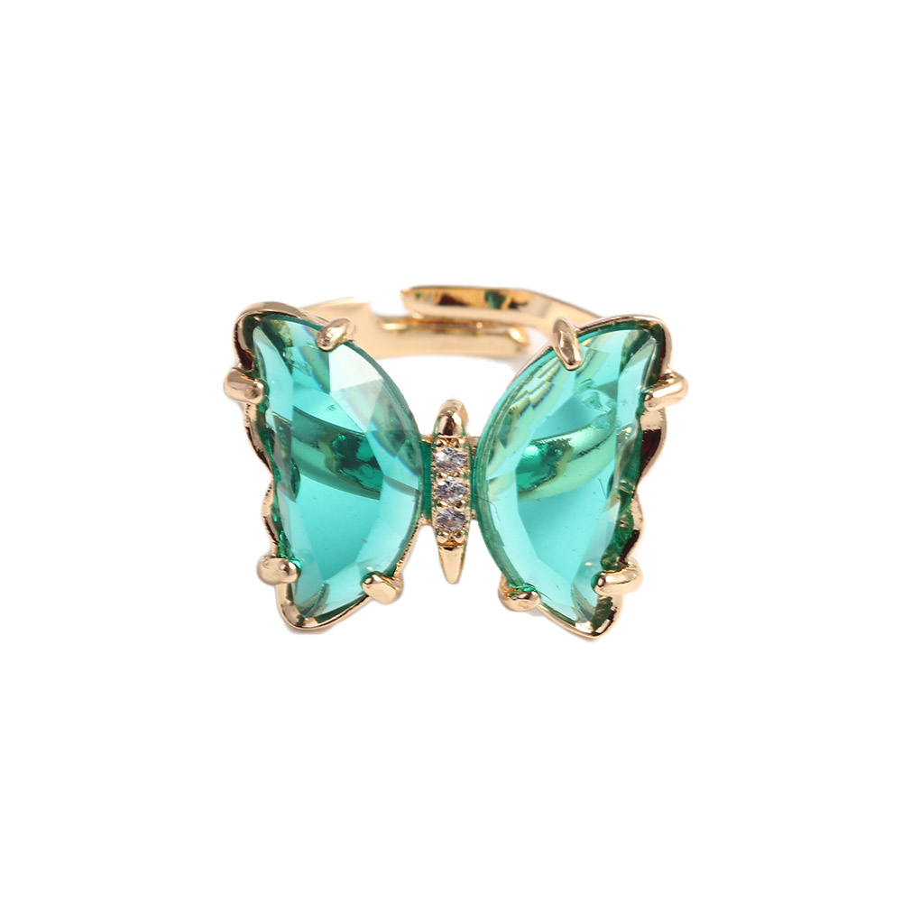Adjustable Women Girls Korean Crystal Butterfly Open Ring Jewelry Finger Rings: PURPLE