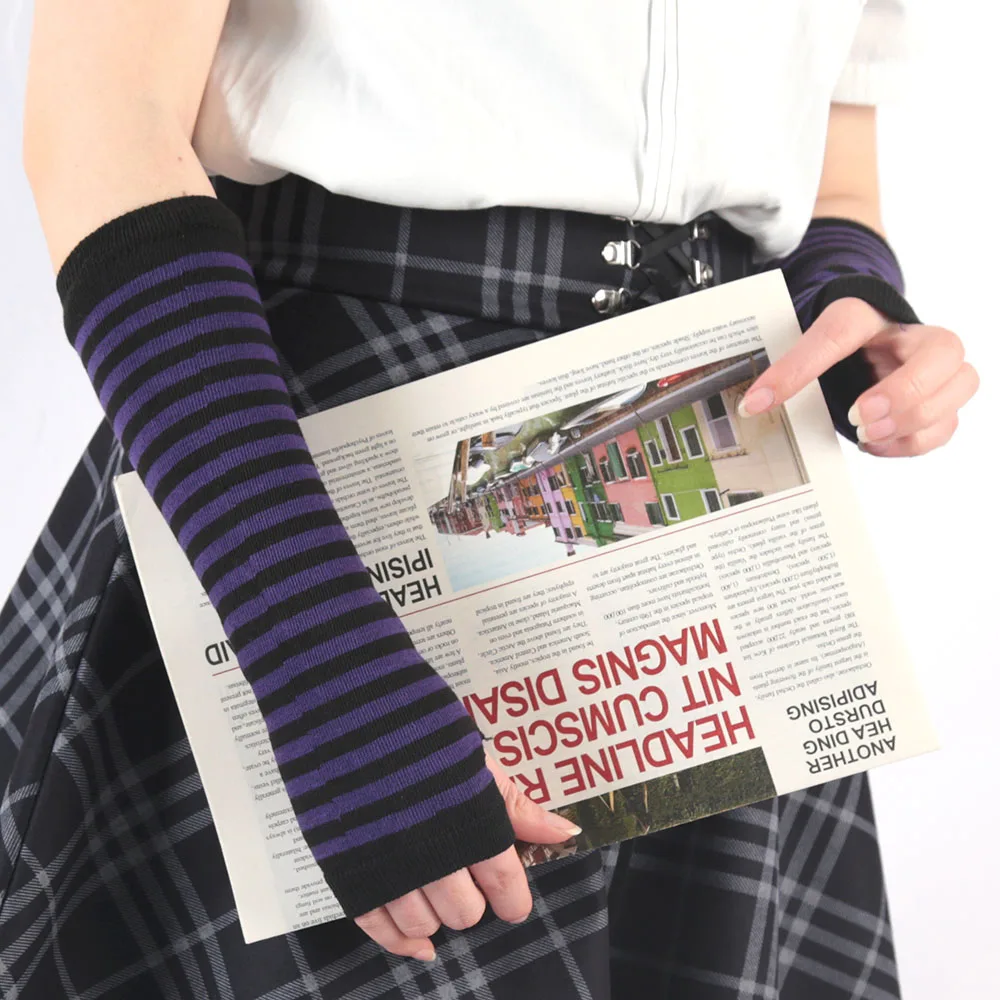 Vrouwen Winter Warme Lange Mouwen Handschoenen Vingerloze Streep Hiphop Gebreide Elleboog Wanten Elastische Outdoor Warmer Arm Halloween
