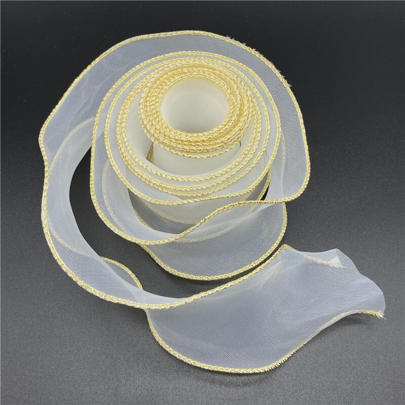 Cinta de Organza de seda con borde ondulado dorado, cintas de encaje para coser, tela, decoración de encaje, 50mm, 1 yarda por lote