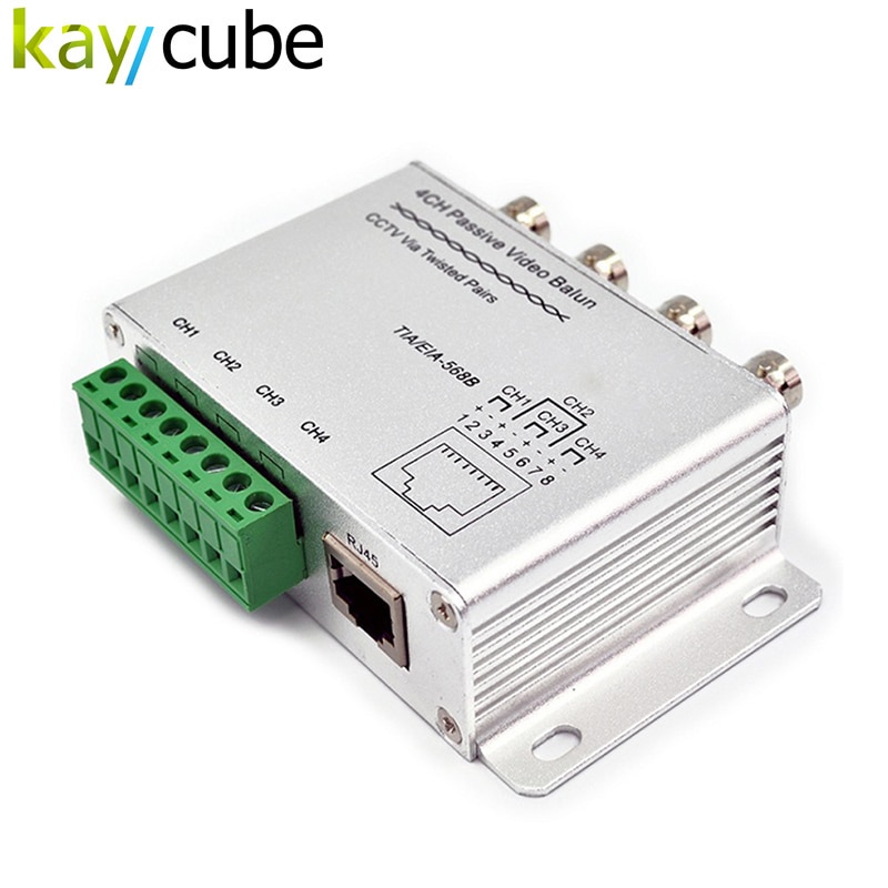 Silver 4 Channel Passive Video Balun Rohs Transmitter Receiver 4CH Balun Transceiver Adapter UTP Cat5 RJ45 Kaycube Security