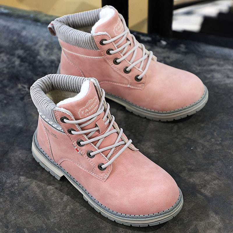 Vinterstövlar kvinna varma snökängor kvinnor pu läder damstövlar utomhus tjockbottnad verktygssko rosa tossor zapatos de mujer