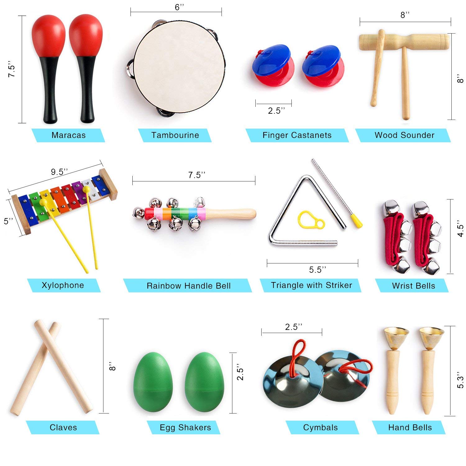 Instrumentos musicales para niños pequeños con bolsa de transporte, juego de juguetes de percusión Musical 12 en 1 para niños con xilófono, banda de ritmo