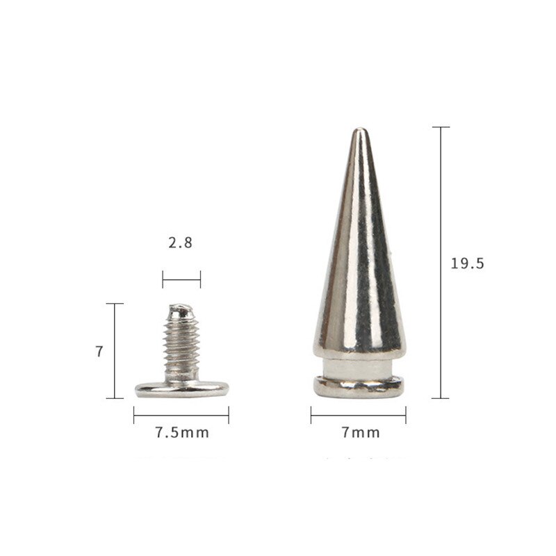 20 pçs roupas de prata metal cônico picos pinos com chave de fenda rebite couro artesanato diy saco sapatos decoração punk rock manchas