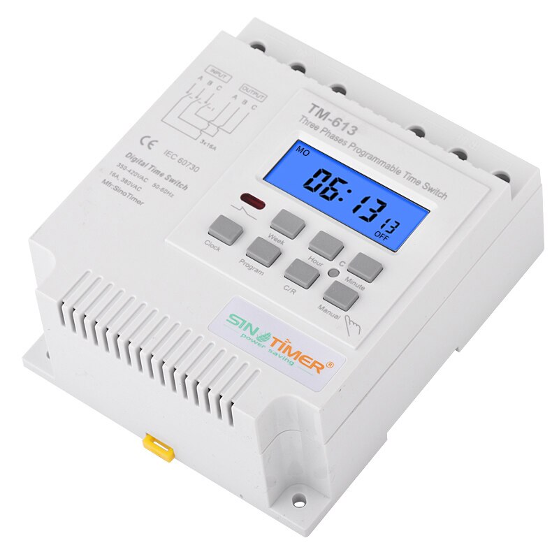 Three Phase 4 Wires 380V 16A 7 Days Programmable Timer Digital LCD Backlight Timing Control Switch For Pumps Motor Exhaust Fan