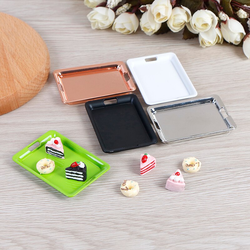 42*60mm Miniature Accessories 1/12 Dollhouse Mini Metal Plate Simulation Tray Model Toys for Doll House Decoration