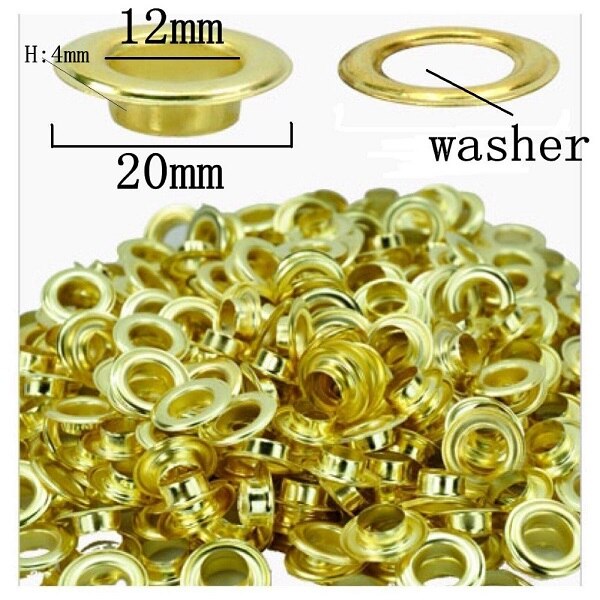 50 set järn stora runda 20mm silver/guld öljetter med 12mm hål med brickor för klädsel eller scrapbooking: Guld-