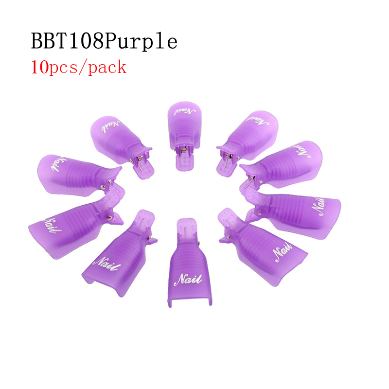 Bittb 10 pcs Reutilizáveis Gel Unha Polonês Removedor Envoltório Nail Art Soak Off Cap Clipe UV Gel Polish Remover Cleaner clipe Ferramenta Removedor Gel: Purple
