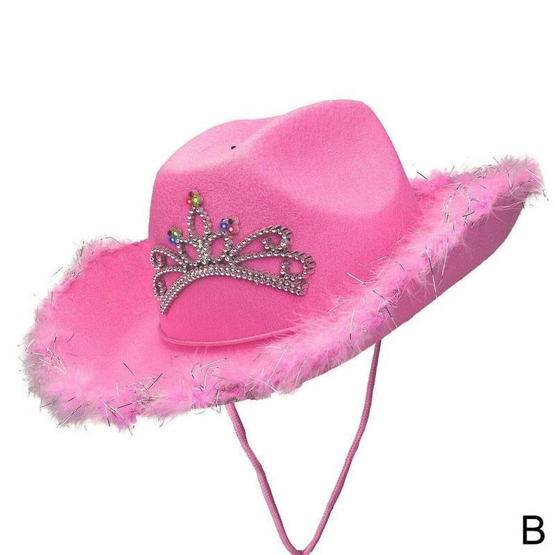 Light Pink Cowgirl Hat Western Tiara Cowgirl Hat For Women Girl Pink Tiara Cowgirl Hat Cowboy Cap Costume Party Hat: 2