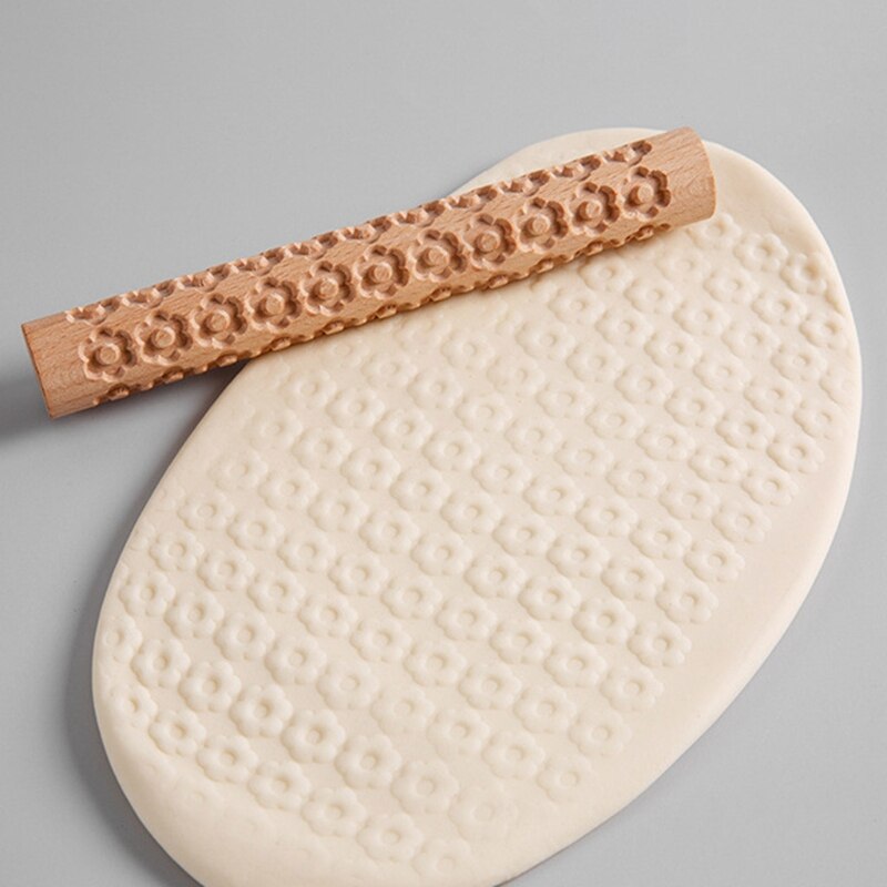 Weihnachten Holz Präge rollen Stift Fondant Teig Jahrgang aufbringen Gravierte Rolle Stock Backen Gebäck Werkzeug Backen Zubehör