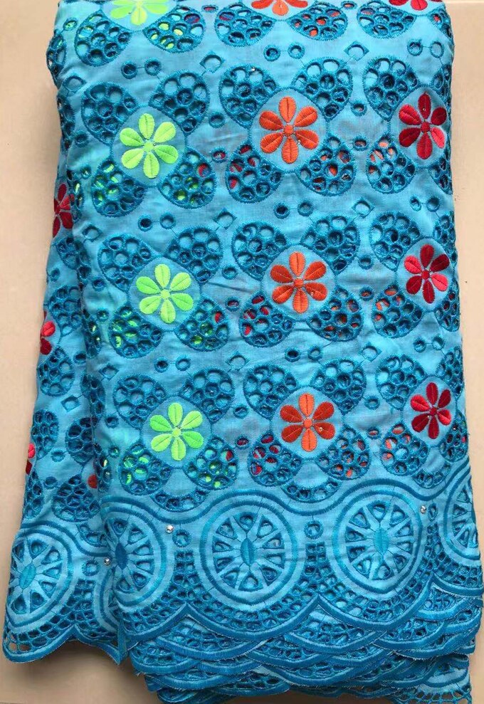 Tela de encaje suizo de 5 yardas, bordado de piedras, tejido de algodón de estilo africano, gasa suiza, Popular, estilo Dubái, VLL4572,