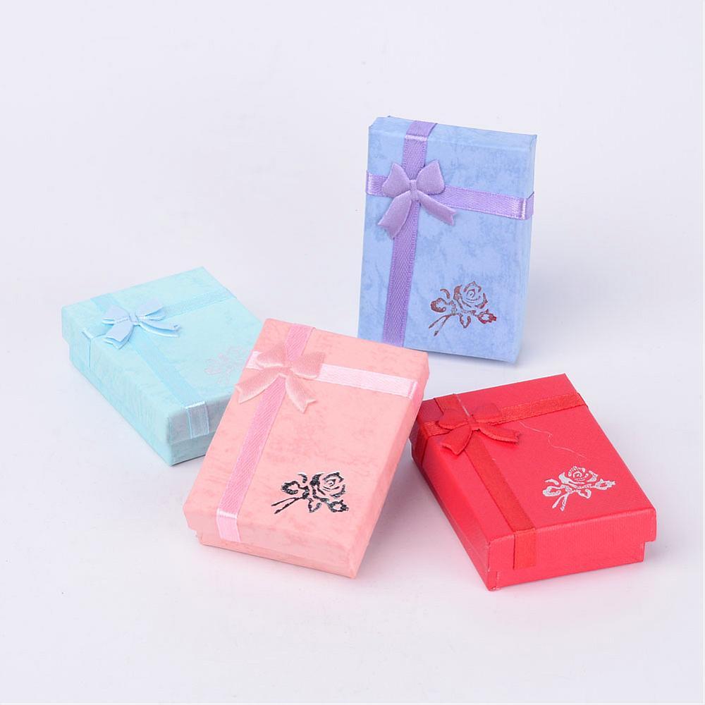 12pcs Boxes for Jewellery Pendant Necklaces Packaging 7x5x2cm Cardboard Rectangle Jewelry Box with Bowknot Mixed Color