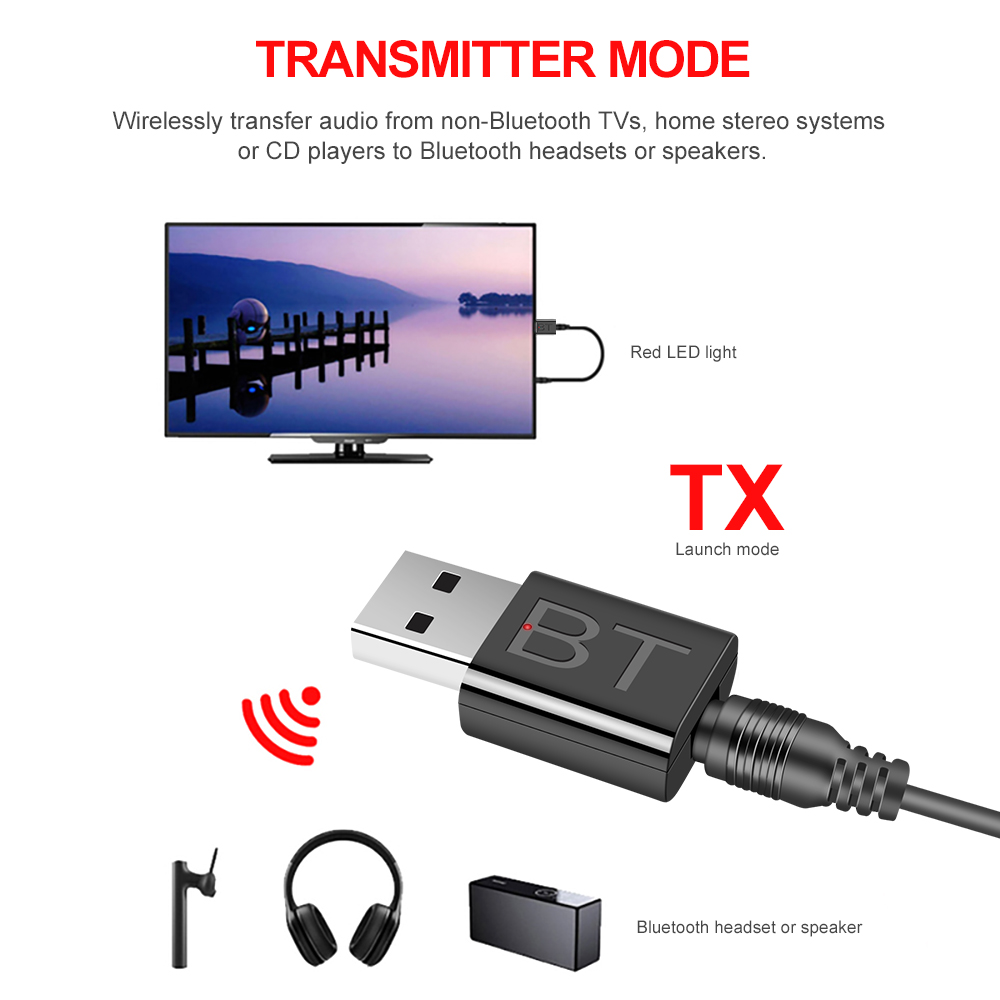 USB Bluetooth 5.0 Transmitter Receiver Stereo Bluetooth RCA USB 3.5mm AUX For TV PC Headphones Home Stereo Car HIFI Audio