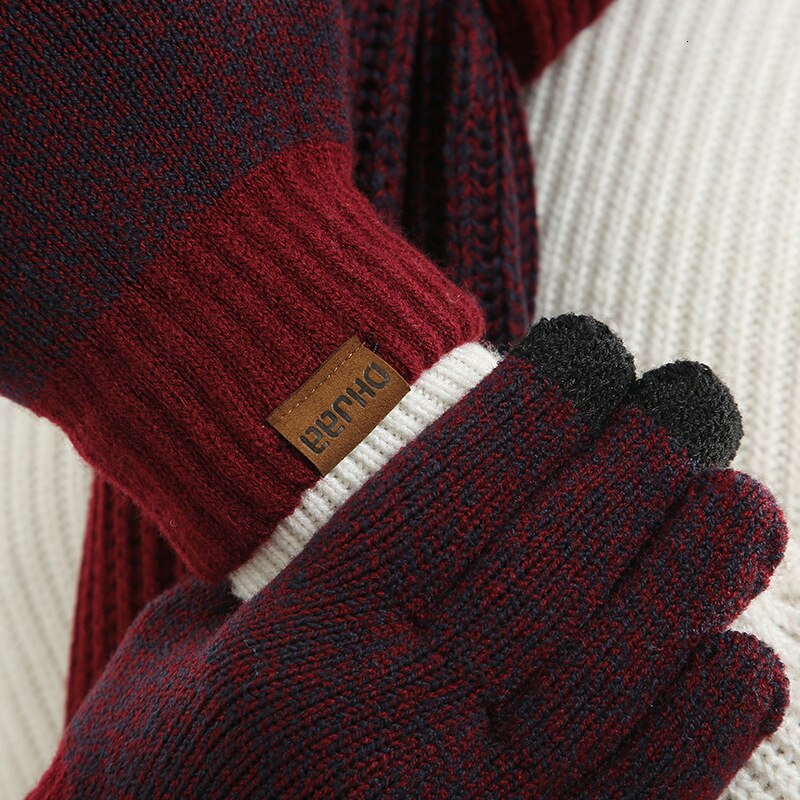 Xpeople blød fleece foret varm vinter mænd 3 stk strikket sæt strik hat lang tørklæde touch screen handsker sæt matchende vinter sæt