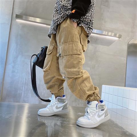 Pantalon Cargo japonais pour garçons de 4 à 14 ans, printemps et automne, pantalons pour enfants, grandes poches: Kaki / 160