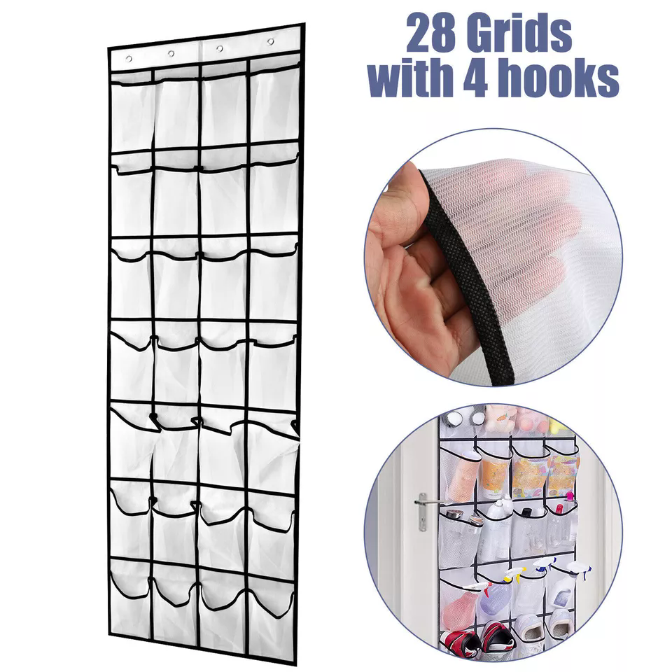 Over The Door Shoe Organizer 28 Pockets Hanging Storage Holder Hanger Bag Closet: white color