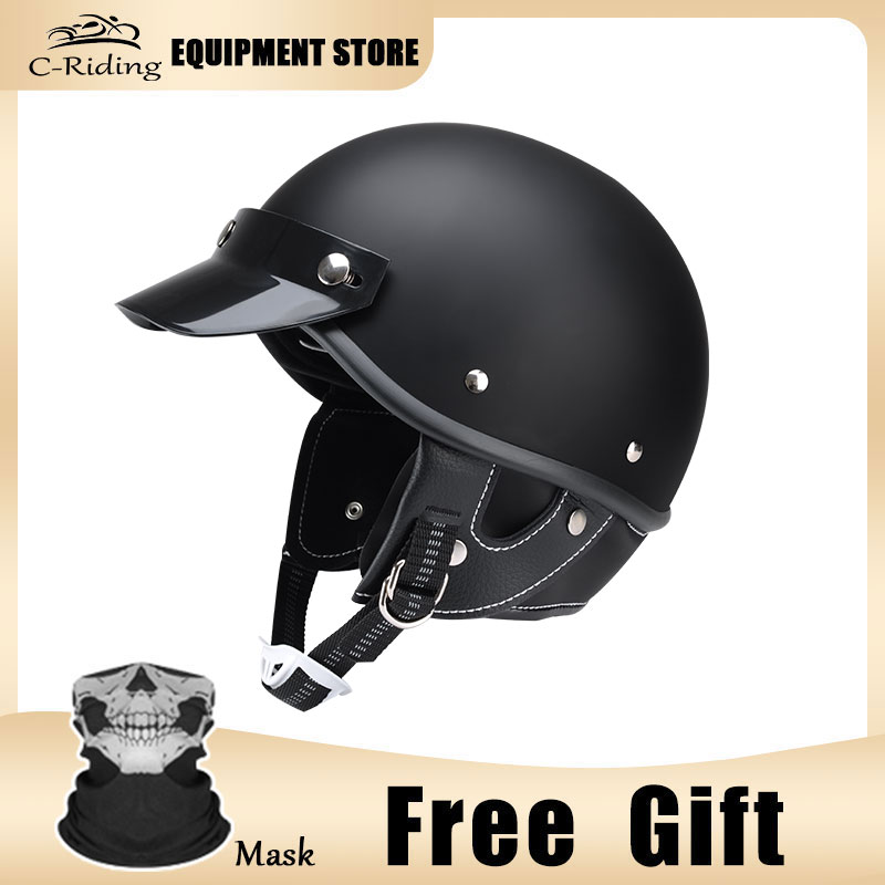 Retro Motorcycle Half Helmet Man Women Casco Moto Motocross Safety Cap Four Seasons Japanese Electric Motorbike Open Face Helmet: black / S